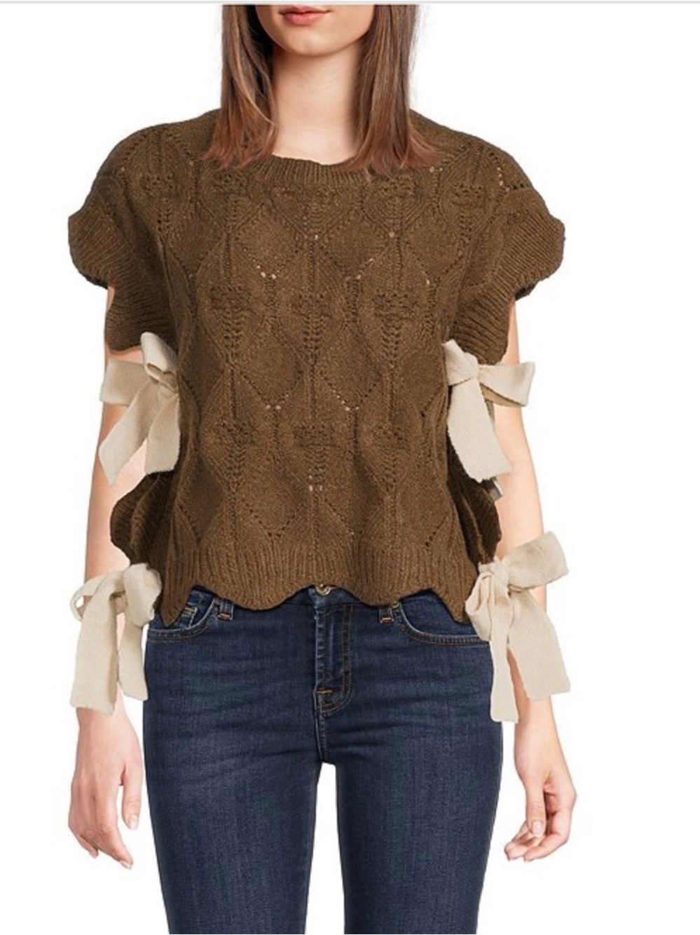 J. Marie Hayes Crew Neck Cap Sleeve Tie Side Knit Top, Medium